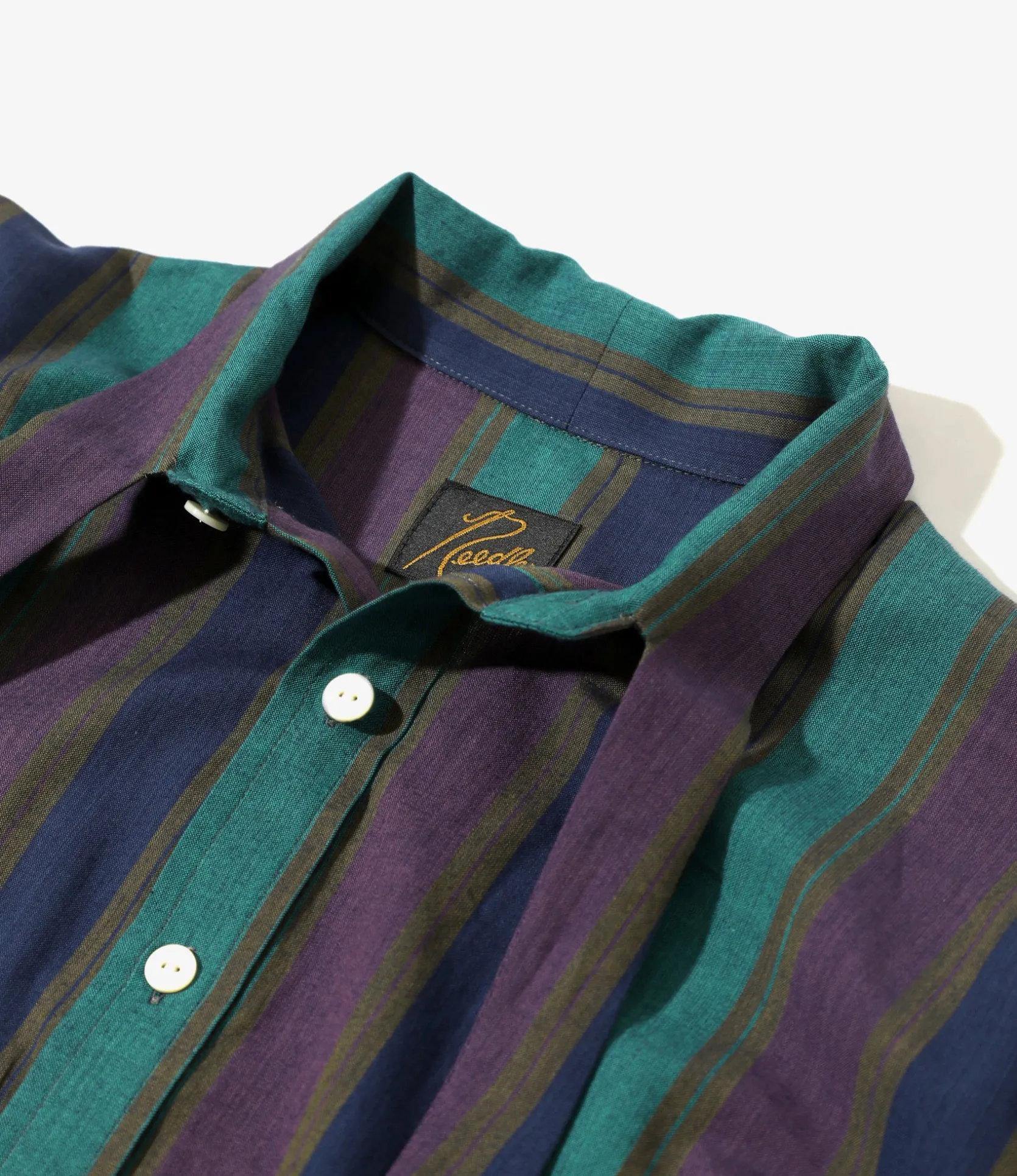 Ascot Collar Dress - Green - Cotton Lawn Stripe