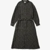 Banded Collar Dress - Black Poly Leopard Satin