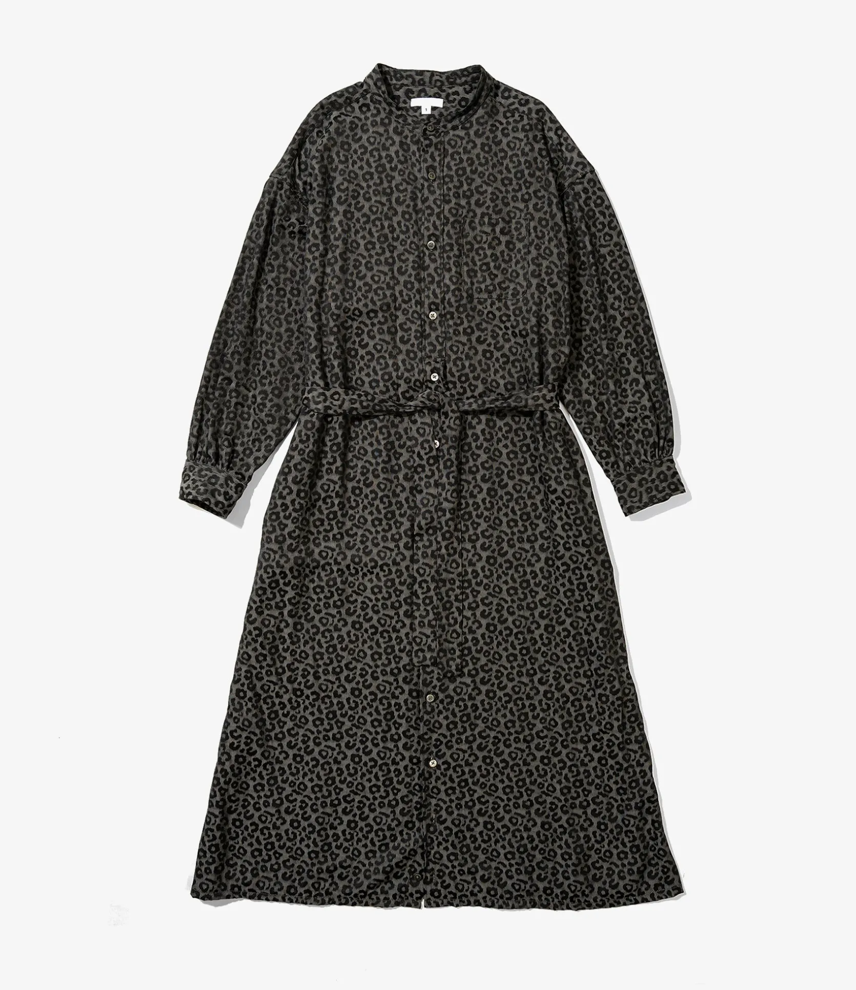 Banded Collar Dress - Black Poly Leopard Satin