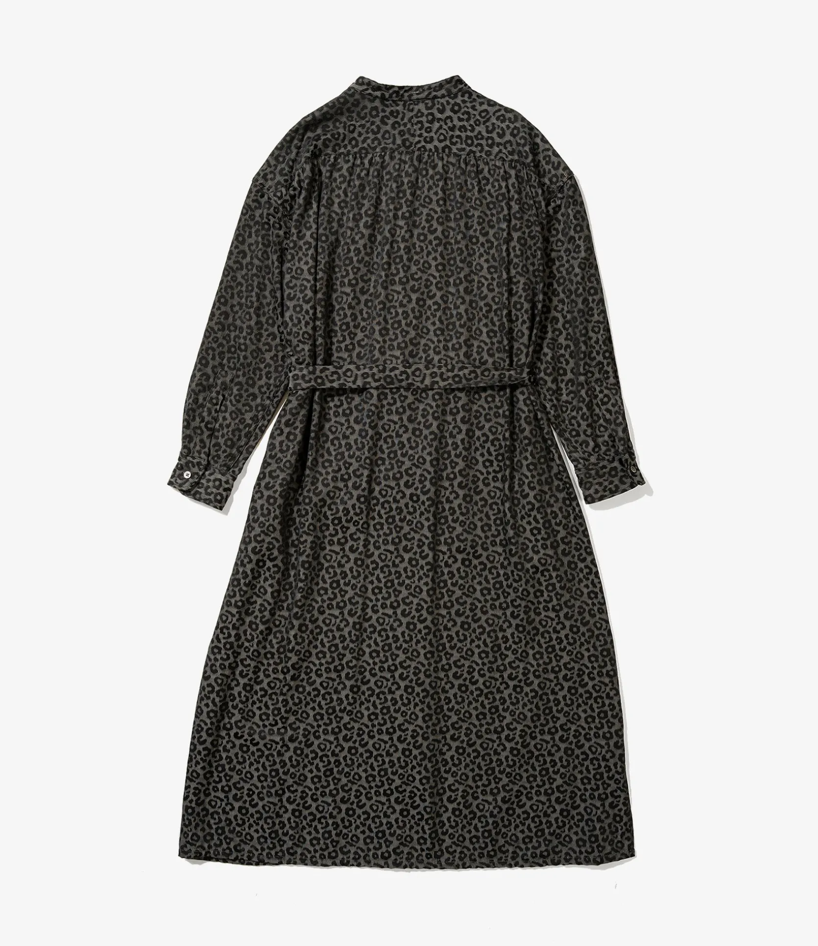 Banded Collar Dress - Black Poly Leopard Satin