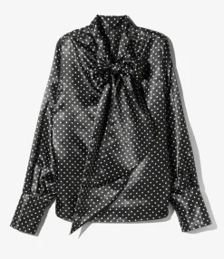 Bow Blouse - Black - Polka Dots Sateen