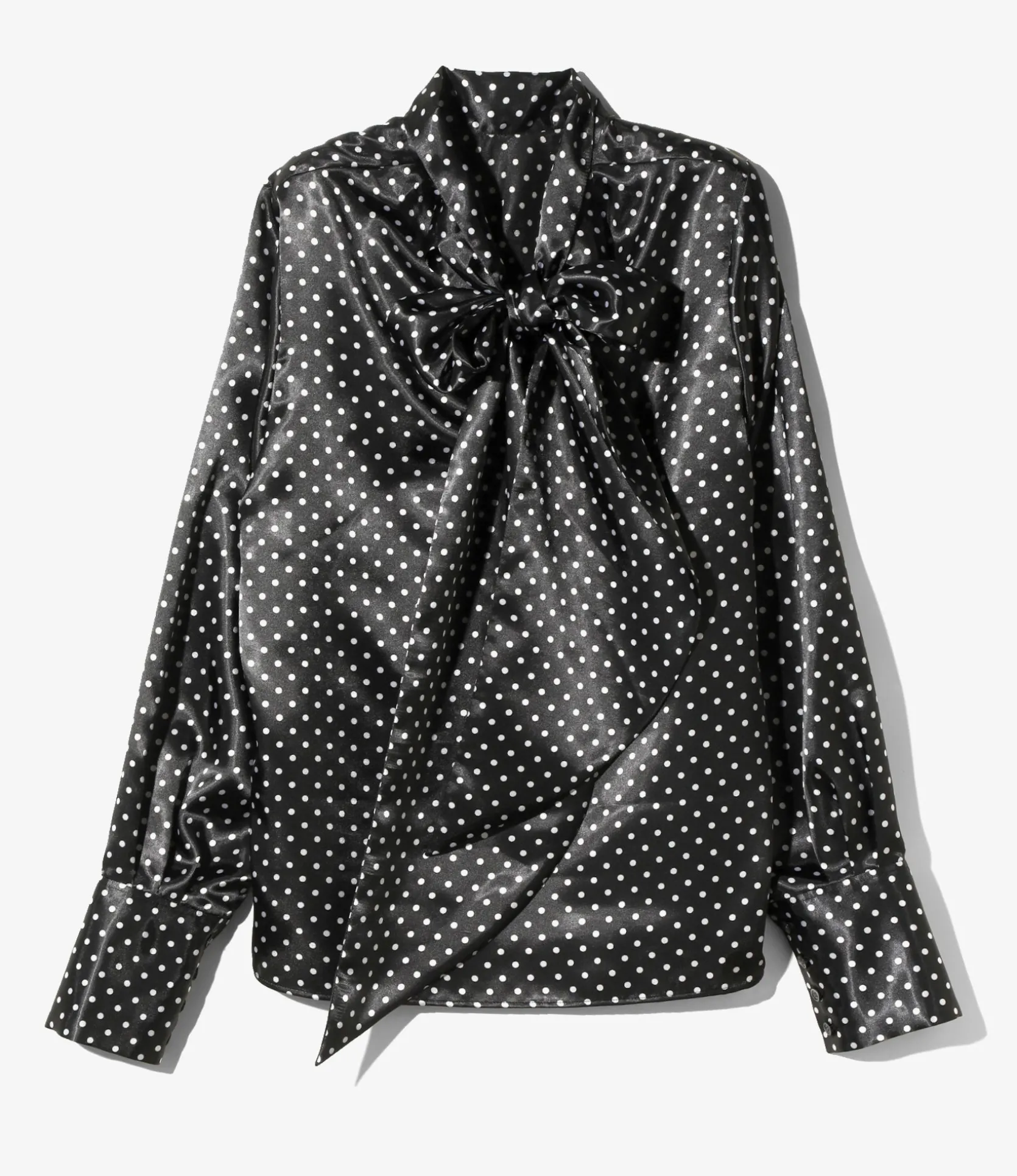 Bow Blouse - Black - Polka Dots Sateen