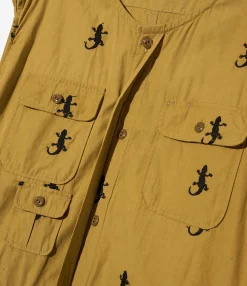 Bush Dress - Khaki Gecko Embroidery