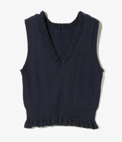 Cable Stitch Sleeveless Sweater - Navy