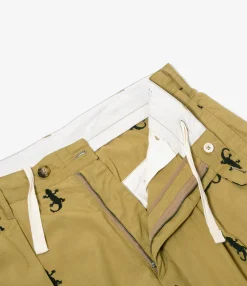 Carlyle Pant - Khaki Gecko Embroidery
