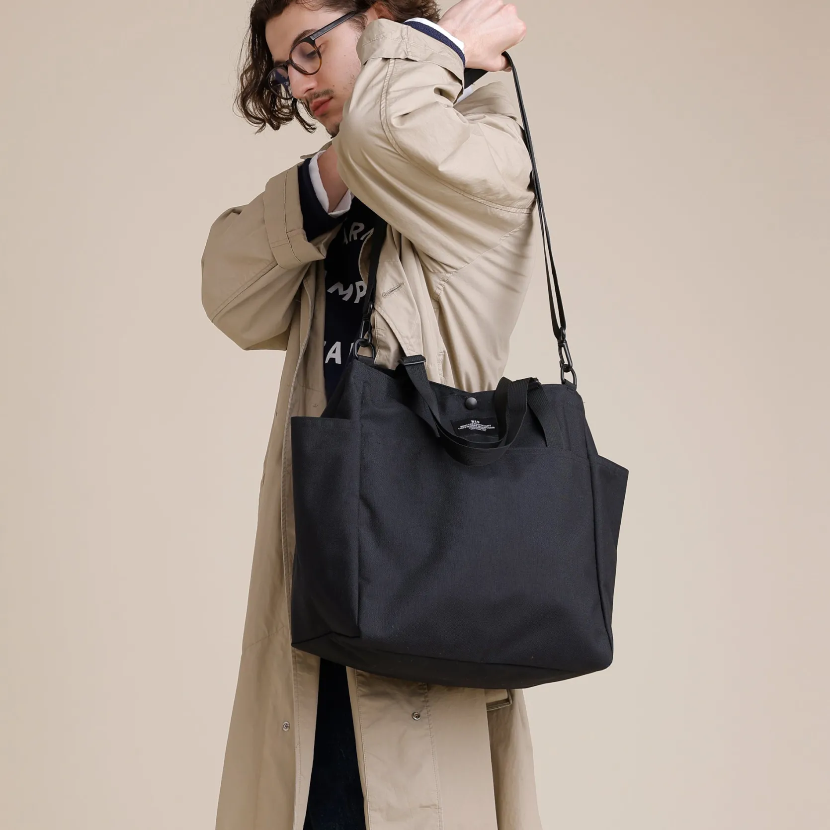Carry-all Beach Bag - Canvas Nylon - Black