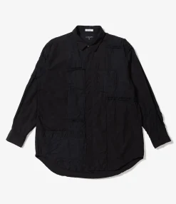 Combo Short Collar Shirt - Black Cotton Fringe Patchwork