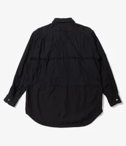 Combo Short Collar Shirt - Black Cotton Fringe Patchwork