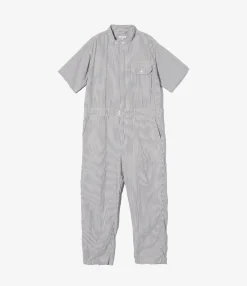 Coverall Suit - Navy Cotton Seersucker Stripe