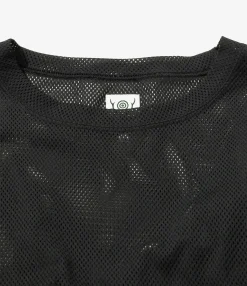 Crew Neck Shirt - Black - Knit Mesh
