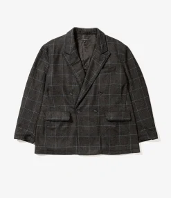 DBL Peak Jacket - Charcoal/Lt.Blue Wool Poly Windowpane