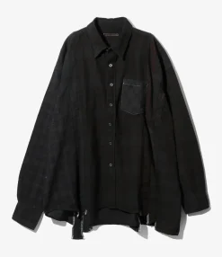 Flannel Shirt -> 7 Cuts Wide Shirt / Over Dye - Black