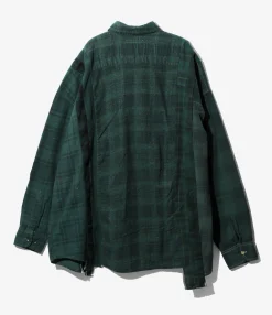 Flannel Shirt -> 7 Cuts Wide Shirt / Over Dye - Dk. Green