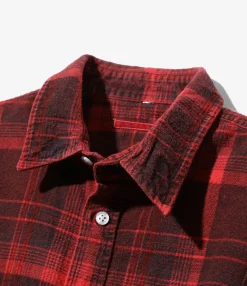 Flannel Shirt -> 7 Cuts Wide Shirt / Over Dye - Red