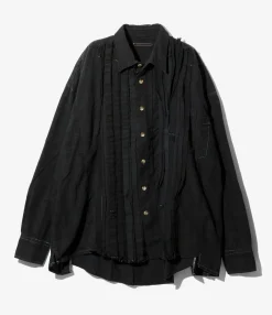 Flannel Shirt -> Ribbon Wide Shirt/ Over Dye - Black