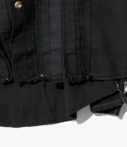 Flannel Shirt -> Ribbon Wide Shirt/ Over Dye - Black