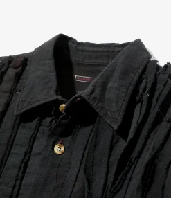 Flannel Shirt -> Ribbon Wide Shirt/ Over Dye - Black