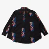 Flared Shirt - Black Cotton Floral Embroidery Sheeting