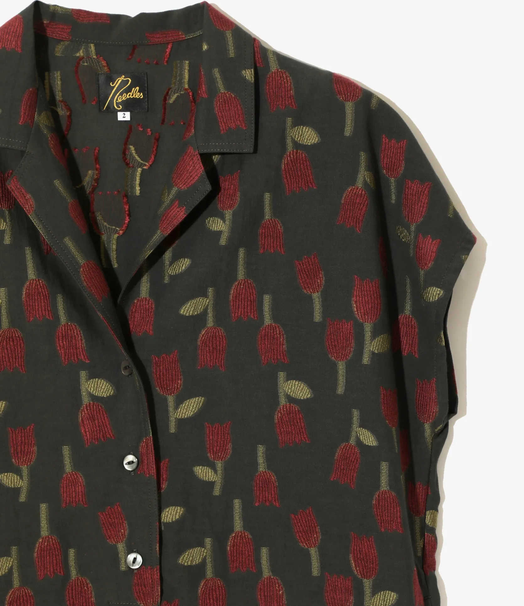 French Sleeve Blouse - Charcoal - R/W Tulip Jacquard`