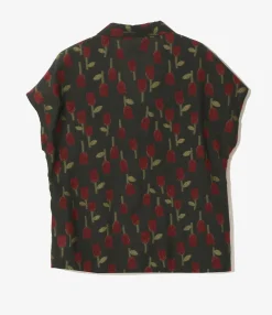 French Sleeve Blouse - Charcoal - R/W Tulip Jacquard`