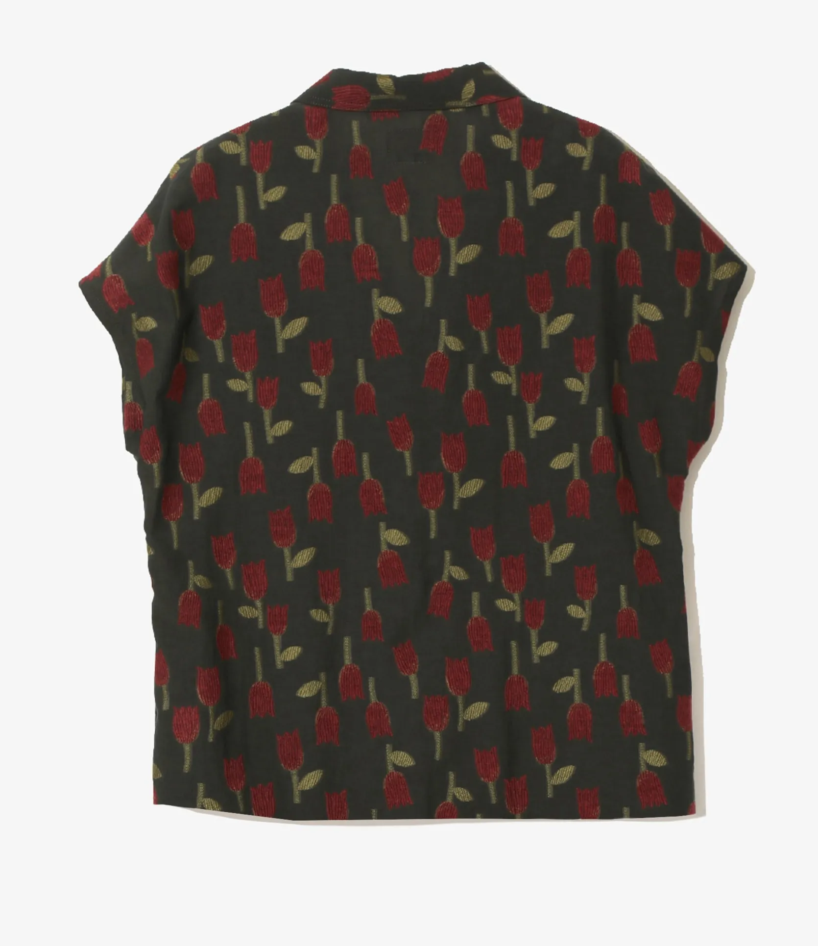 French Sleeve Blouse - Charcoal - R/W Tulip Jacquard`
