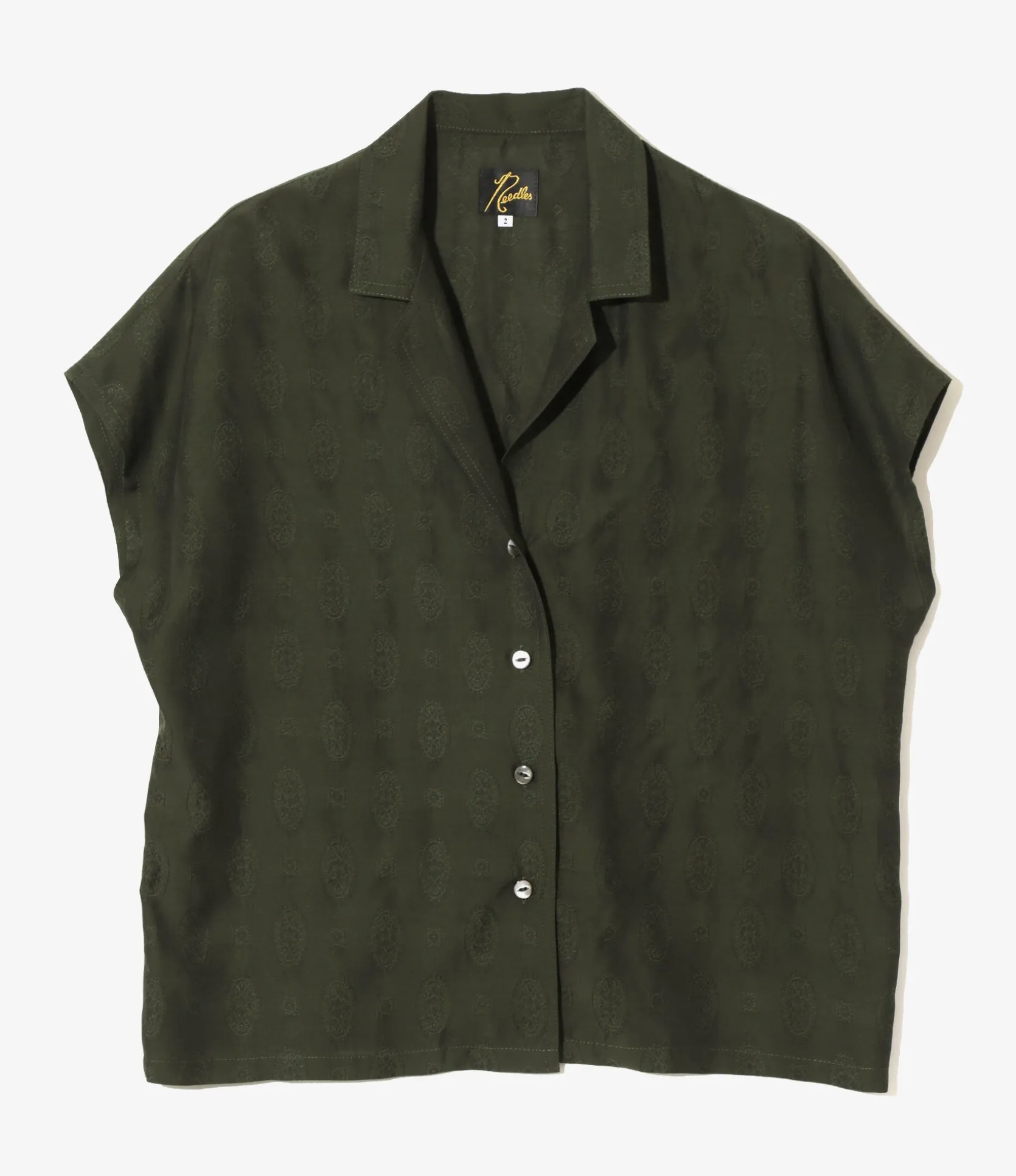 French Sleeve Blouse - Dk. Green- Fine Pattern Jacquard