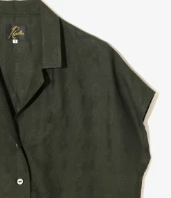 French Sleeve Blouse - Dk. Green- Fine Pattern Jacquard