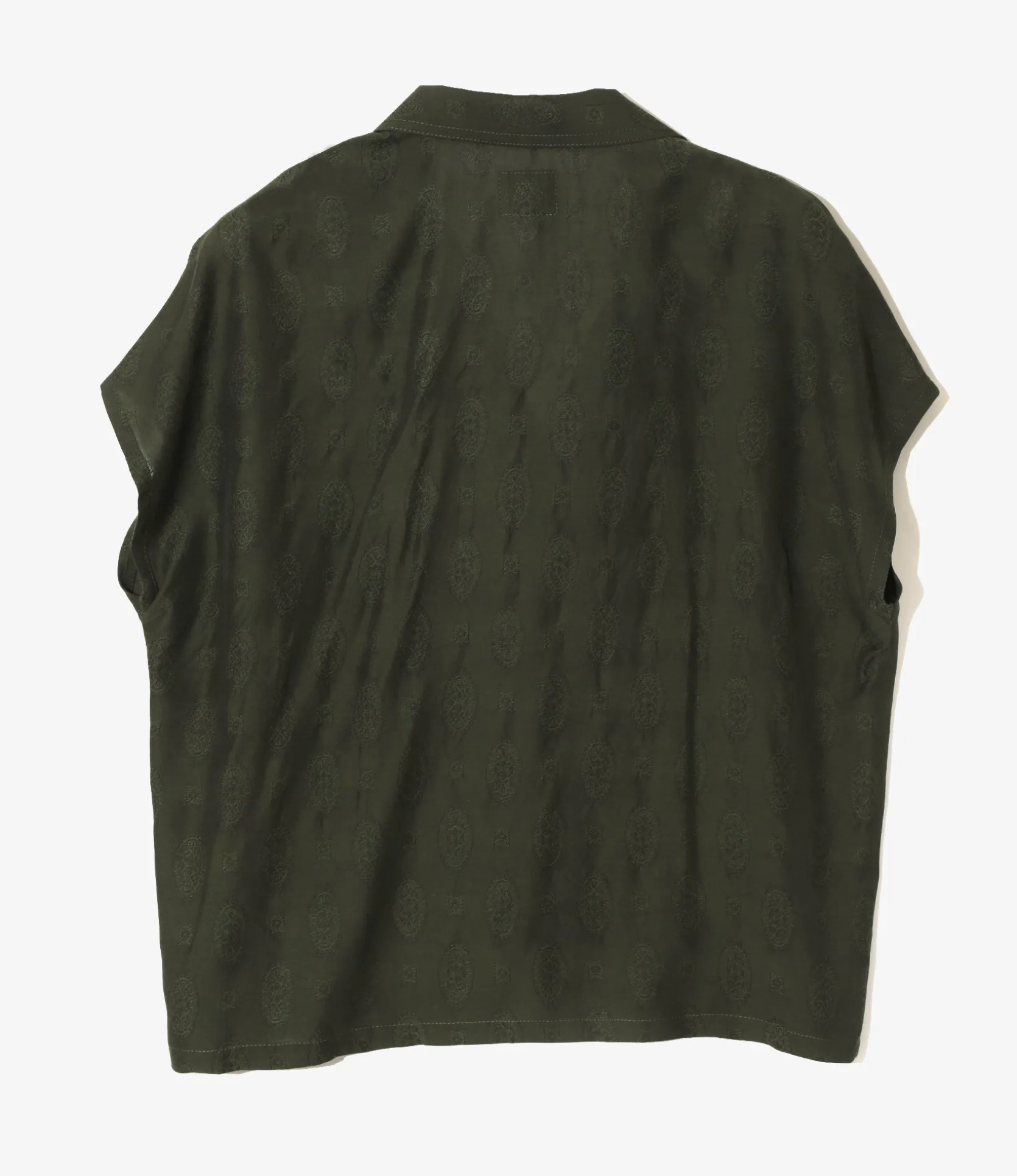 French Sleeve Blouse - Dk. Green- Fine Pattern Jacquard