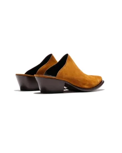 Heeled Papillon Stitched Mule - Brown Suede