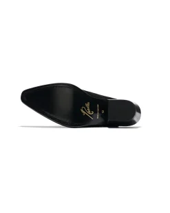 Heeled Papillon Stitched Cowboy Shoe - Black Suede