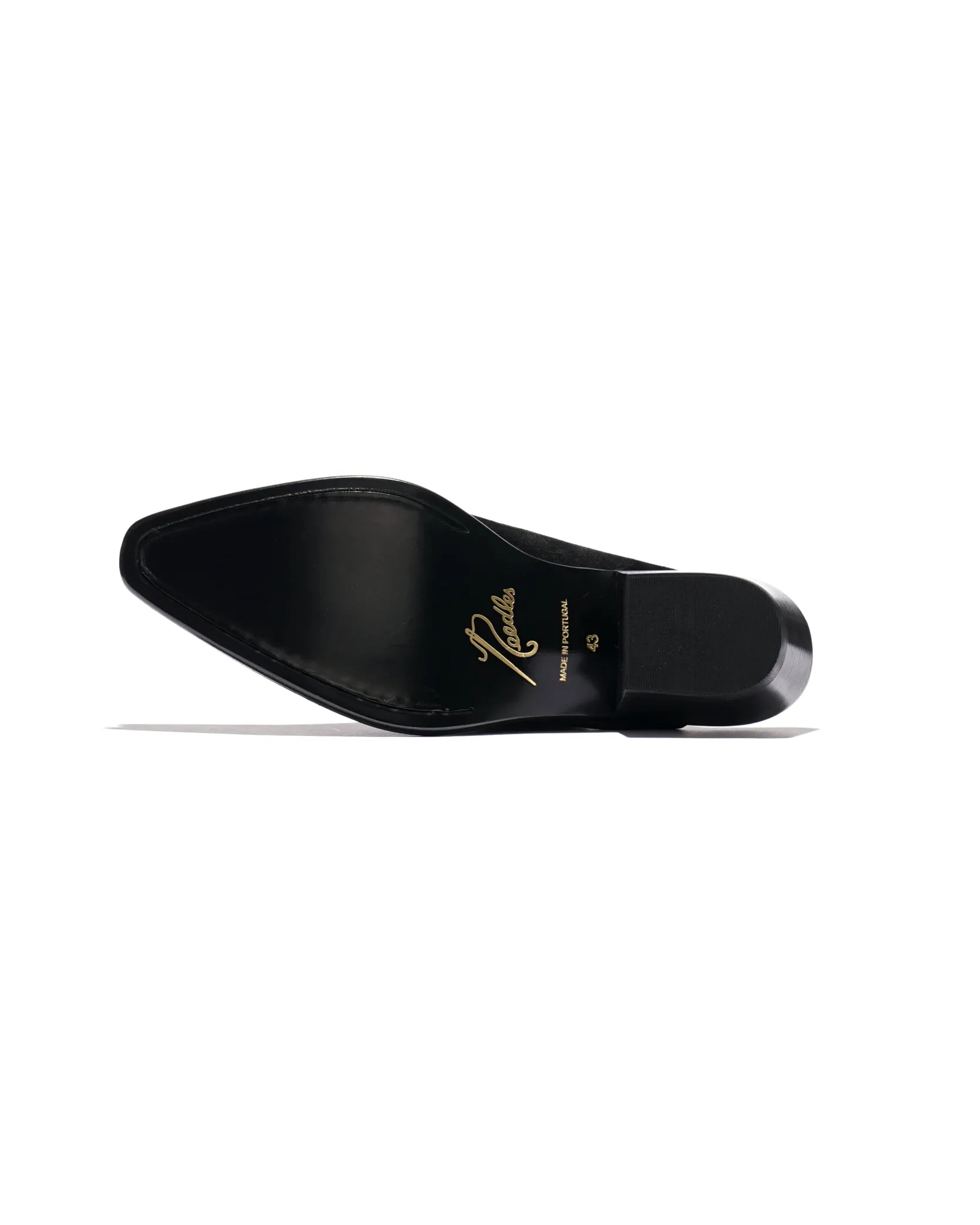 Heeled Papillon Stitched Mule - Black Suede