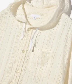 Hooded BD Dress - White Rayon Embroidery Eyelet