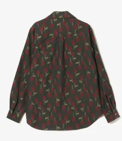Italian Collar Shirt - Charcoal - R/W Tulip Jacquard