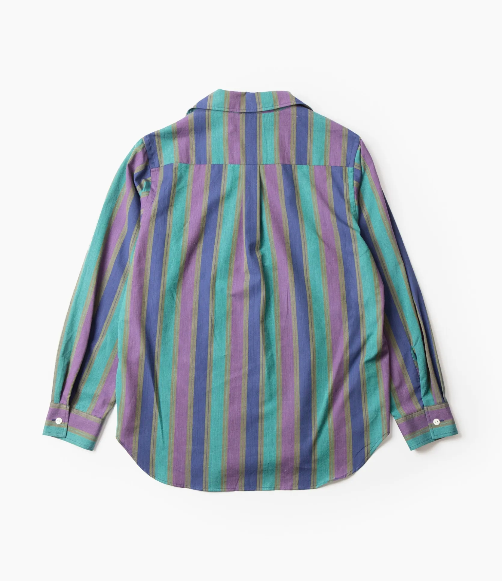 Italian Collar Shirt - Green - Cotton Lawn Stripe