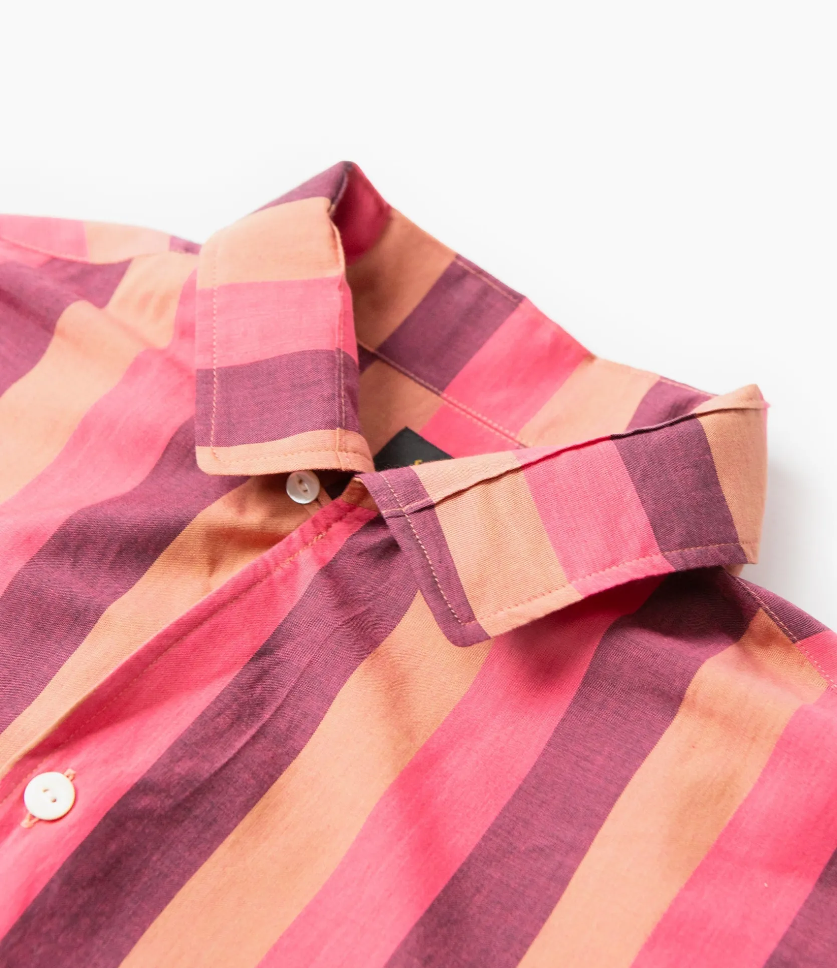 Italian Collar Shirt - Pink - Cotton Lawn Stripe