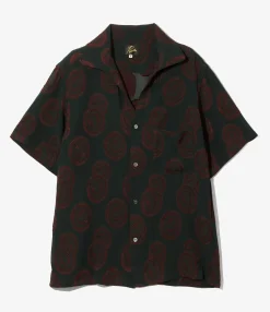 Italian Collar S/S Shirt - Green / Bordeaux- R/PE Ring Cut Jq