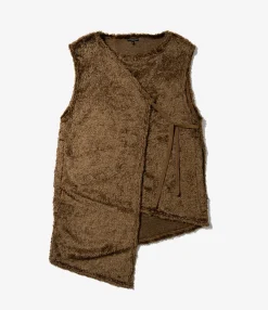 Knit Wrap Vest - Brown Acrylic Curly Fur