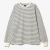L/S Crew Neck Tee - White/Navy - Cotton Stripe Jq.