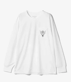 L/S Round Pocket Tee - White - Circle Horn