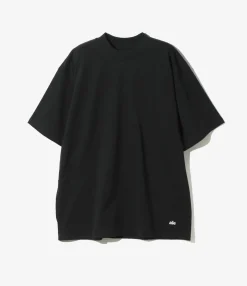 Mock Neck S/S Tee - Black Cotton Jersey