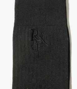 Monogram Stitch Ribbed Socks - Black