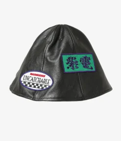 Motor Cycle Tulip Hat - Black - Cowhide Leather