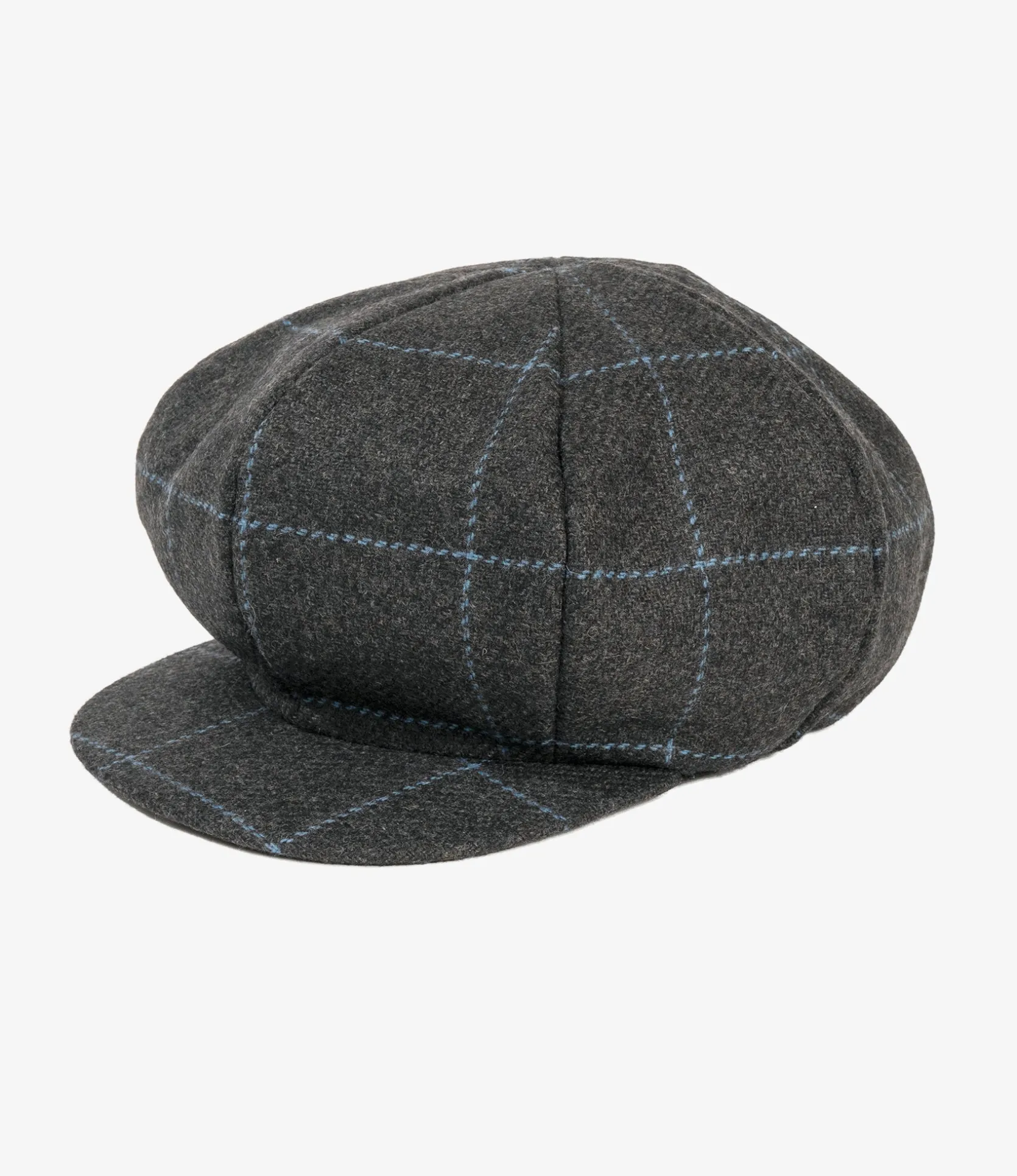Newsboy Cap - Charcoal/Lt. Blue Wool Poly Windowpane