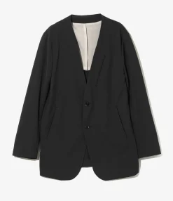 No Collar 2B Jacket - Black - Poly Twill