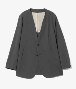 No Collar 2B Jacket - Grey - Poly Twill