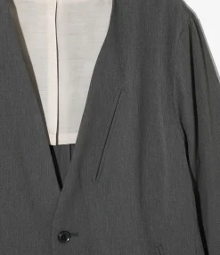 No Collar 2B Jacket - Grey - Poly Twill