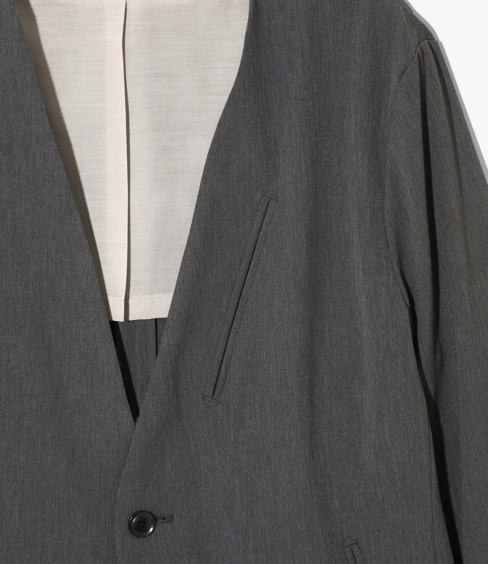 No Collar 2B Jacket - Grey - Poly Twill