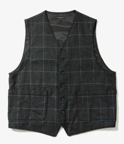 ODD Vest - Charcoal / Lt. Blue Wool Poly Windowpane