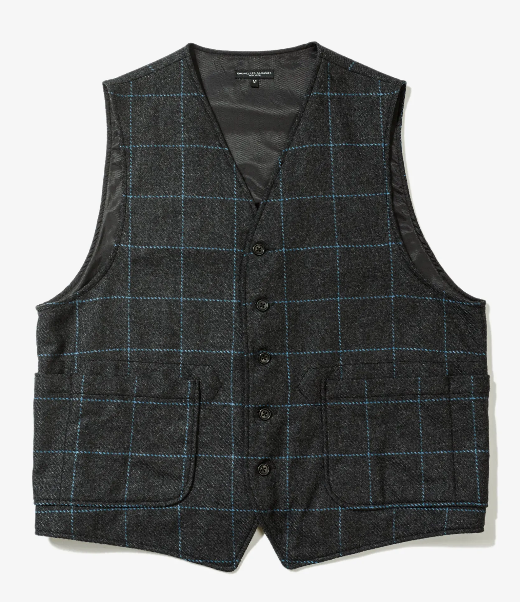 ODD Vest - Charcoal / Lt. Blue Wool Poly Windowpane