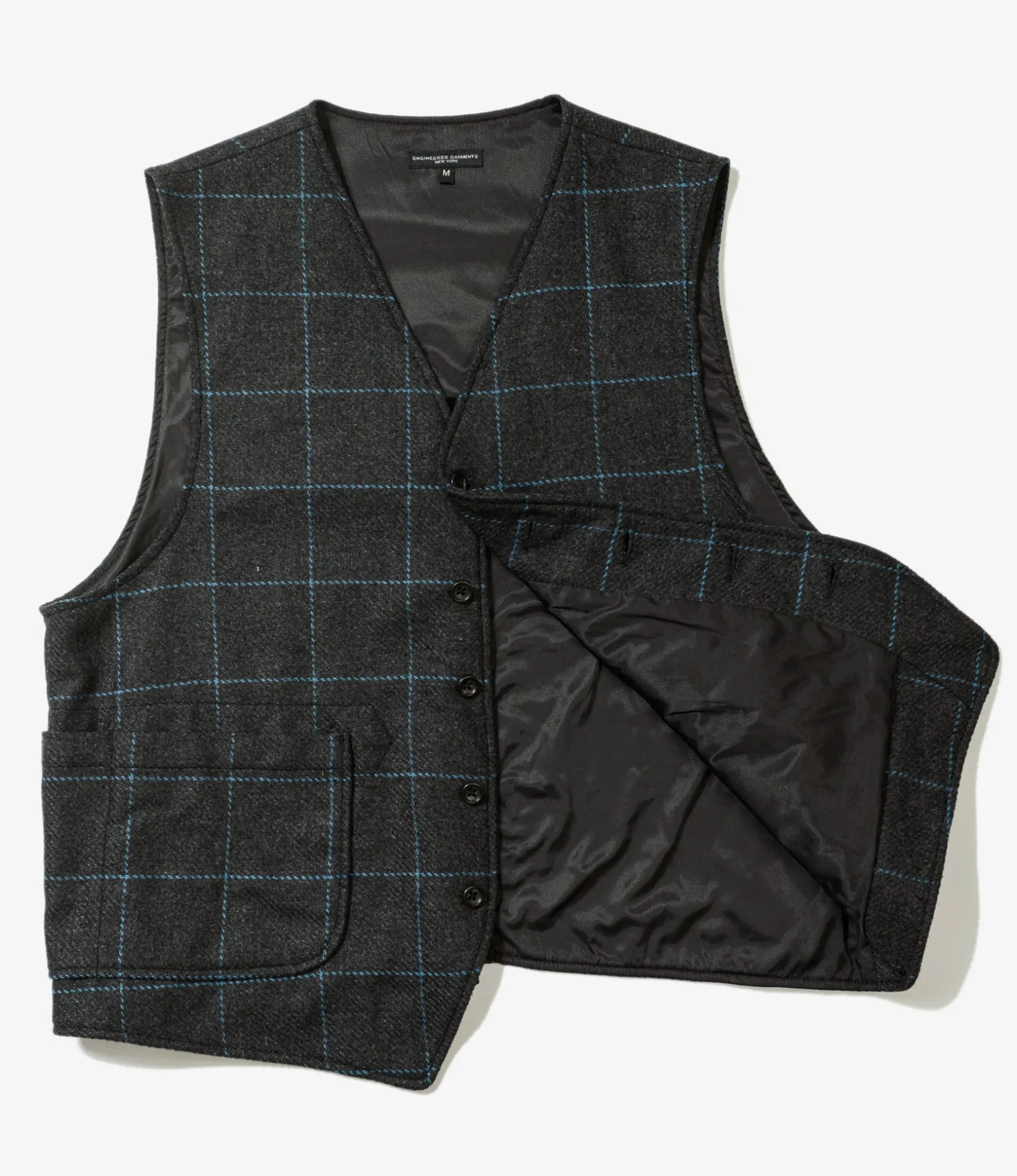 ODD Vest - Charcoal / Lt. Blue Wool Poly Windowpane